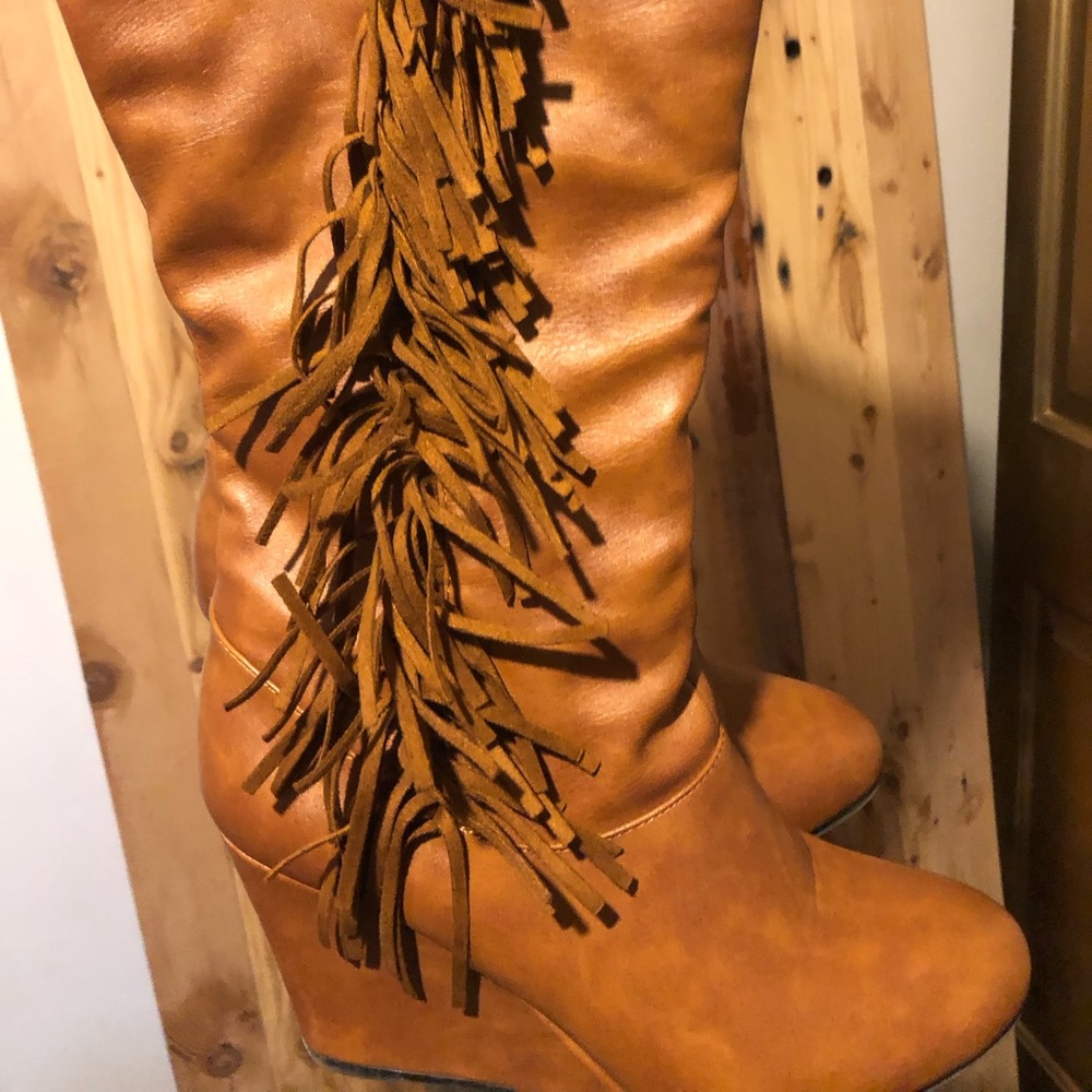 Faux leather fringe boot!